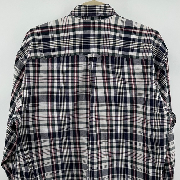 VTG Western Rugged Streetwear Izod Navy/White Plaid Button Down FlannelShirt SzM - Picture 11 of 12